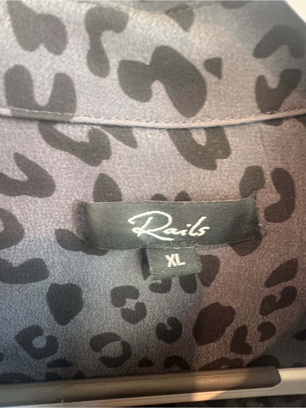 Rails Black and Gray Leopard Print Silk Button-Up - Picture 2 of 8
